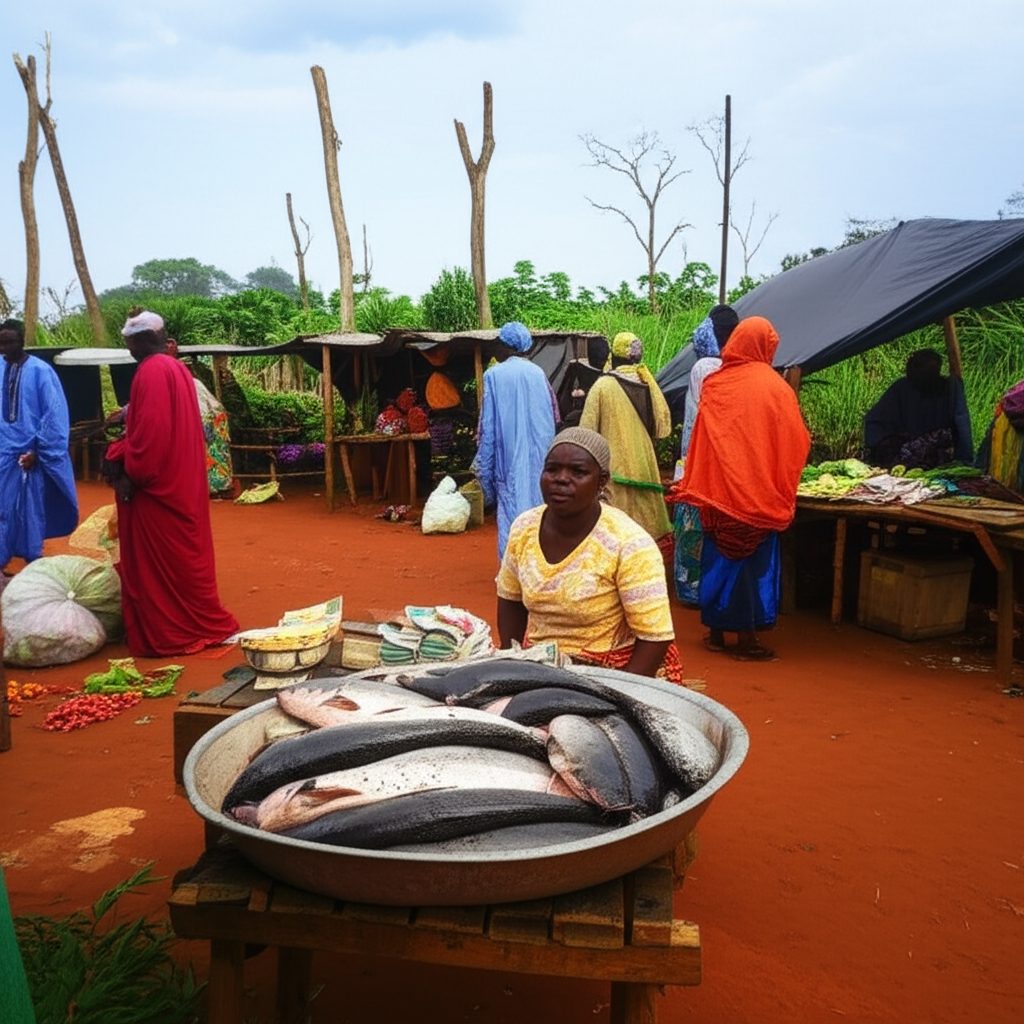 Woman selling catfish at the local market